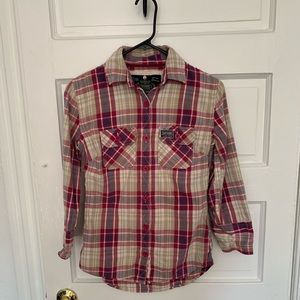Superdry Pink & White Plaid Quarter Sleeve (M)